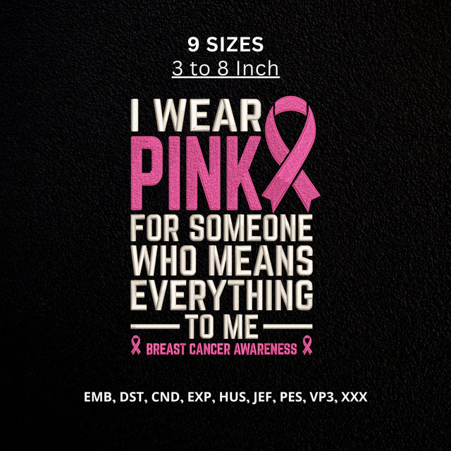 Breast Cancer Awareness Machine Embroidery Design – I Wear Pink Pink Ribbon Support Design Embroidery/Applique DESIGNS PatternFeed8 