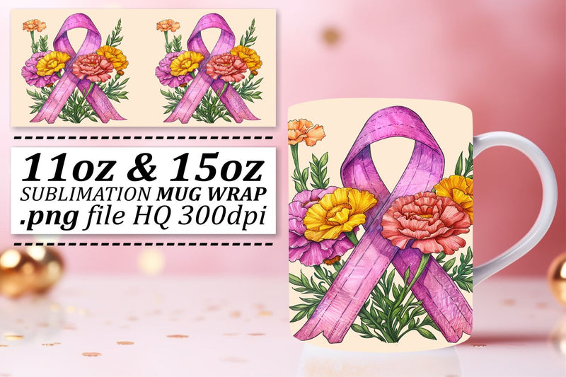 Breast Cancer Awareness Mug Wrap – 11oz & 15oz Sublimation Print Sublimation afrosvg 