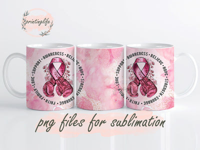 Breast Cancer Awareness Mug Wrap Design, Instant Digital Design Download Mug Wrap Design, Mug Design PNG Sublimation PrintingLife 