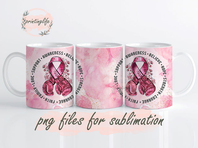 Breast Cancer Awareness Mug Wrap Design, Instant Digital Design Download Mug Wrap Design, Mug Design PNG Sublimation PrintingLife 