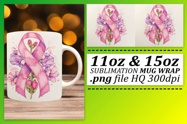 Breast Cancer Awareness Mug Wrap – Pink Ribbon Sublimation 11oz & 15oz Sublimation afrosvg 