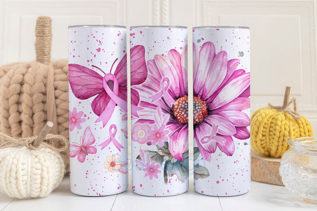 Breast Cancer Awareness, Pink Ribbon 20oz Tumbler Sublimation Wrap, Straight & Tapered Tumbler Wrap, High Res PNG, Instant Download Sublimation BouDesign 