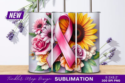 Breast cancer awareness pink ribbon and flowers Sublimation Regulrcrative 