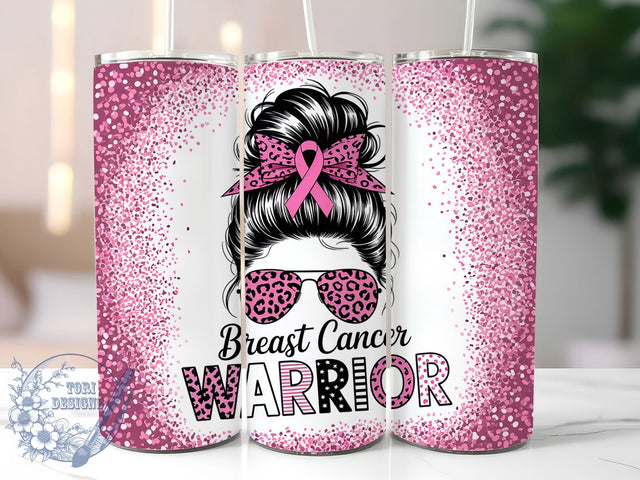Breast Cancer Awareness Pink Ribbon Tumbler, Messy Bun Pink Ribbon Cup, Survivor Gift Drinkware, 20Oz Sublimation Wrap, Pink Ribbon Support Mug, Cancer Warrior Design, Hope and Strength Cup Sublimation ToriDesigns 