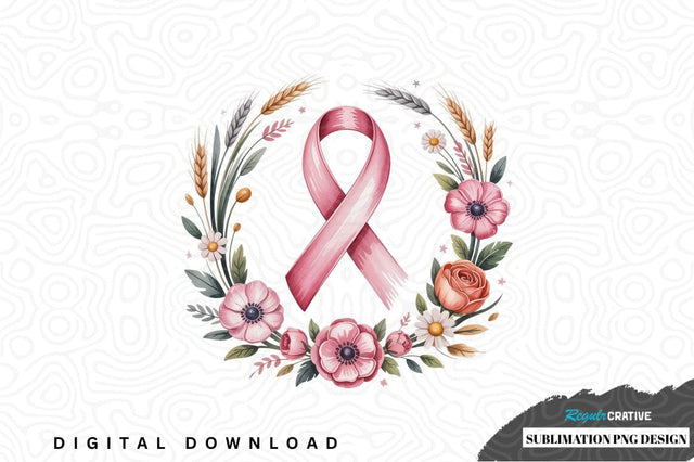 Breast cancer awareness pink ribbon wreath sublimation png design Sublimation Regulrcrative 