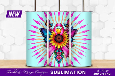 Breast Cancer Awareness Ribbon With Butterflies And Flowers Sublimation Regulrcrative 