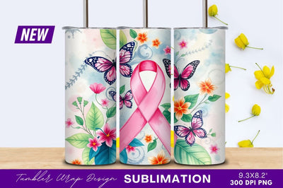 Breast cancer awareness ribbon with floral butterflies Sublimation Regulrcrative 