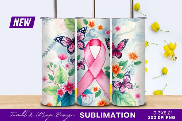 Breast cancer awareness ribbon with floral butterflies Sublimation Regulrcrative 