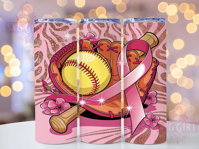 Breast Cancer Awareness Softball Tumbler, Pink Ribbon Softball Cup, Cancer Awareness Softball Tumbler, Softball Sublimation Wrap, 20Oz Softball Tumbler, Breast Cancer Awareness Cup Sublimation SvggirlplusArt 
