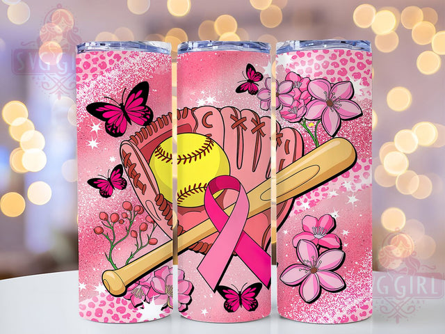 Breast Cancer Awareness Softball Tumbler, Pink Ribbon Softball Cup, Cancer Awareness Softball Tumbler, Softball Sublimation Wrap, 20Oz Softball Tumbler, Breast Cancer Awareness Cup Sublimation SvggirlplusArt 