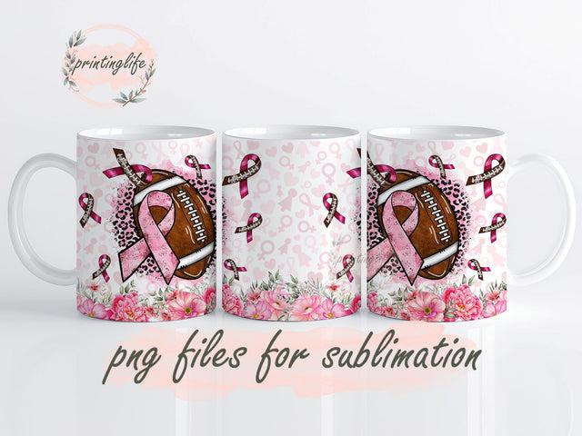 Breast Cancer Awareness Sublimation Design Digital Download PNG, Pink Ribbon Football Fall Mug Wrap 11oz Sublimation PrintingLife 