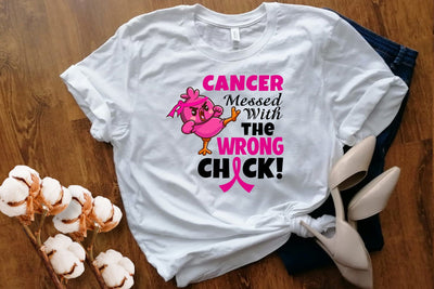 Breast Cancer Awareness Svg - Cancer Messed With The Wrong Chick, Awareness Shirts, Awareness Ribbon Svg, Breast Cancer Gifts, Svg Cut File SVG DesignDestine 