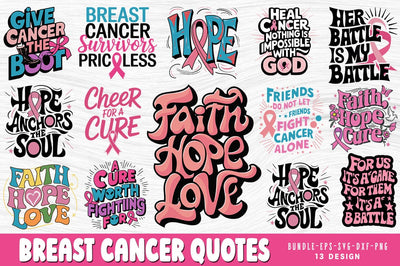 Breast Cancer Awareness SVG PNG Bundle, Breast Cancer Quote T-shirt Design SVG FiveStarCrafting 