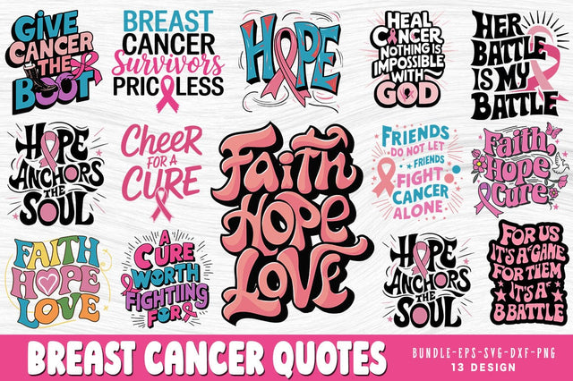 Breast Cancer Awareness SVG PNG Bundle, Breast Cancer Quote T-shirt Design SVG FiveStarCrafting 