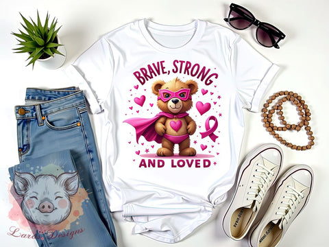Breast Cancer, Brave, Strong, Loved, PNG Files, Sublimation Designs, Cancer Awareness, Inspirational Gifts Sublimation Lara' s Designs 