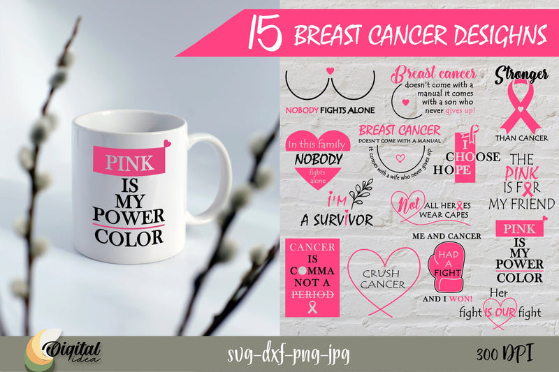 BREAST CANCER Bundle. Motivational Quotes SVG SVG Evgenyia Guschina 