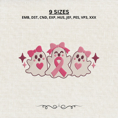 Breast Cancer Ghosts Embroidery Design – Pink Ribbon Halloween Boo Crew Machine Embroidery File Embroidery/Applique DESIGNS PatternFeed8 