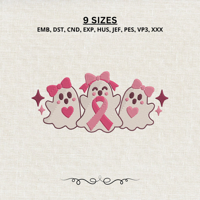 Breast Cancer Ghosts Embroidery Design – Pink Ribbon Halloween Boo Crew Machine Embroidery File Embroidery/Applique DESIGNS PatternFeed8 