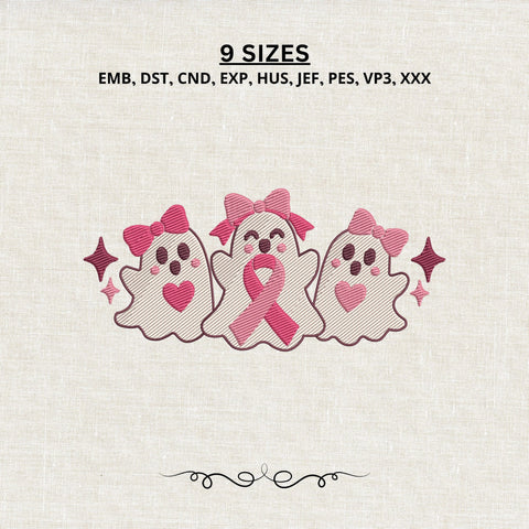 Breast Cancer Ghosts Embroidery Design – Pink Ribbon Halloween Boo Crew Machine Embroidery File Embroidery/Applique DESIGNS PatternFeed8 