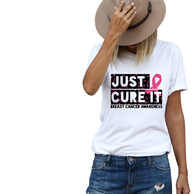 Breast Cancer Just Cure It Sublimation PNG | Pink Ribbon Design | Cancer Awareness Support Sublimation So Fontsy VIP Design Shop 