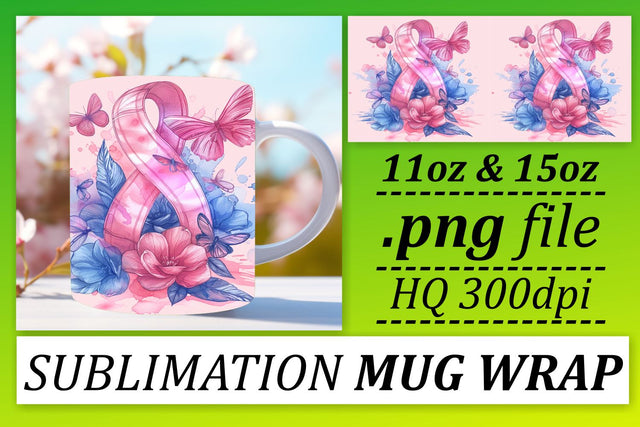 Breast Cancer Mug Design – 11oz & 15oz Pink Ribbon Sublimation Sublimation afrosvg 