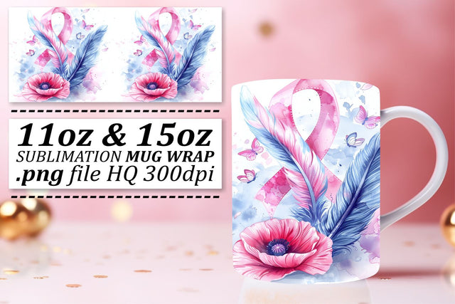 Breast Cancer Mug Design – Pink Ribbon Sublimation Wrap 11oz & 15oz Sublimation afrosvg 