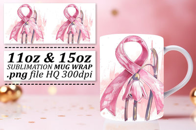 Breast Cancer Mug Sublimation – 11oz & 15oz Pink Ribbon Design Sublimation afrosvg 
