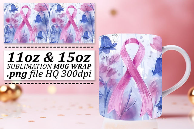 Breast Cancer Mug Wrap – Pink Ribbon Sublimation for 11oz & 15oz Sublimation afrosvg 