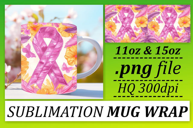 Breast Cancer Mug Wrap – Sublimation for 11oz & 15oz Pink Ribbon Sublimation afrosvg 