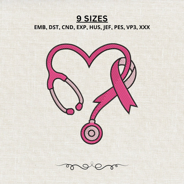 Breast Cancer Nurse Stethoscope Embroidery Design – Pink Ribbon Heart Machine Embroidery File, Nurse Awareness Design Embroidery/Applique DESIGNS PatternFeed8 