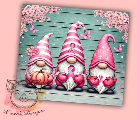 Breast Cancer Pink Ribbon Gnome 20oz Tumbler, Gnome Tumbler, Floral Design, 20oz Sublimation, Pink Ribbon Gift, Cancer Support Tumbler, Unique Awareness Drinkware Sublimation Lara' s Designs 