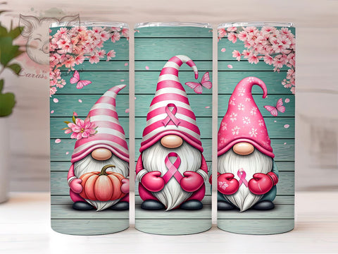 Breast Cancer Pink Ribbon Gnome 20oz Tumbler, Gnome Tumbler, Floral Design, 20oz Sublimation, Pink Ribbon Gift, Cancer Support Tumbler, Unique Awareness Drinkware Sublimation Lara' s Designs 