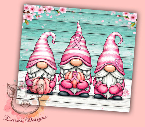 Breast Cancer Pink Ribbon Gnome 20oz Tumbler, Gnome Tumbler, Floral Design, 20oz Sublimation, Pink Ribbon Gift, Cancer Support Tumbler, Unique Awareness Drinkware Sublimation Lara' s Designs 