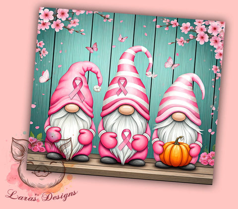 Breast Cancer Pink Ribbon Gnome 20oz Tumbler, Gnome Tumbler, Floral Design, 20oz Sublimation, Pink Ribbon Gift, Cancer Support Tumbler, Unique Awareness Drinkware Sublimation Lara' s Designs 