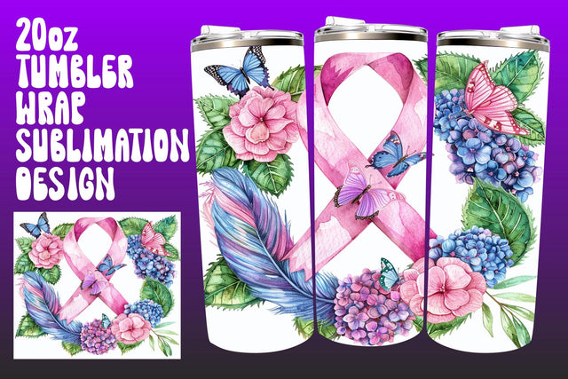 Breast Cancer Pink Ribbon Tumbler Wrap Sublimation afrosvg 