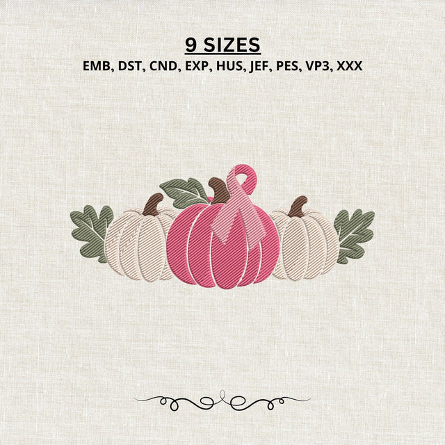 Breast Cancer Pumpkin Embroidery Design – Pink Ribbon Fall Pumpkin Machine Embroidery File Embroidery/Applique DESIGNS PatternFeed8 