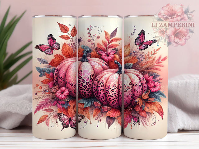 Breast Cancer Ribbon 20oz Tumbler Wrap PNG, Pink Pumpkins Breast Cancer Survivor Tumbler PNG Sublimation Design, Straight & Tapered Tumbler Wrap, Instant Digital Download Sublimation Li Zamperini 