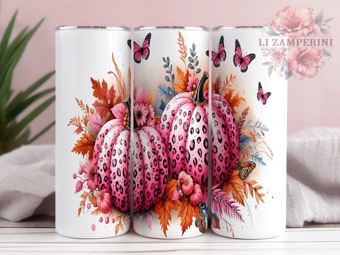 Breast Cancer Ribbon 20oz Tumbler Wrap PNG, Pink Pumpkins Breast Cancer Survivor Tumbler PNG Sublimation Design, Straight & Tapered Tumbler Wrap, Instant Digital Download Sublimation Li Zamperini 