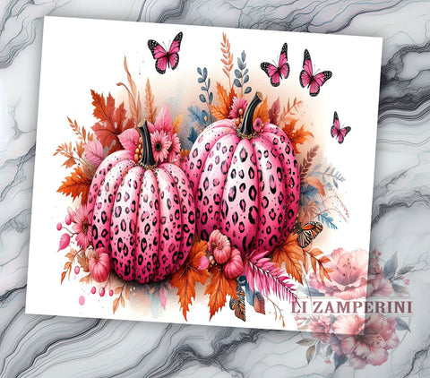 Breast Cancer Ribbon 20oz Tumbler Wrap PNG, Pink Pumpkins Breast Cancer Survivor Tumbler PNG Sublimation Design, Straight & Tapered Tumbler Wrap, Instant Digital Download Sublimation Li Zamperini 