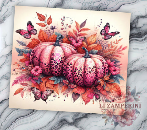 Breast Cancer Ribbon 20oz Tumbler Wrap PNG, Pink Pumpkins Breast Cancer Survivor Tumbler PNG Sublimation Design, Straight & Tapered Tumbler Wrap, Instant Digital Download Sublimation Li Zamperini 