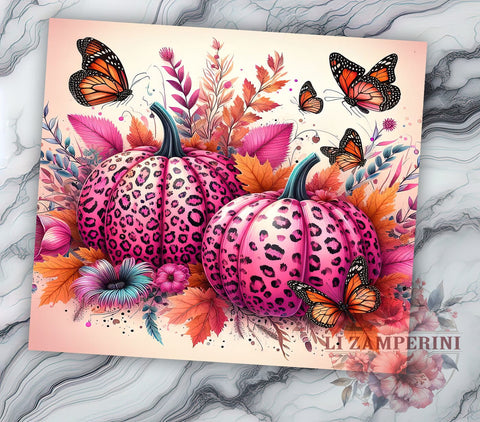 Breast Cancer Ribbon 20oz Tumbler Wrap PNG, Pink Pumpkins Breast Cancer Survivor Tumbler PNG Sublimation Design, Straight & Tapered Tumbler Wrap, Instant Digital Download Sublimation Li Zamperini 