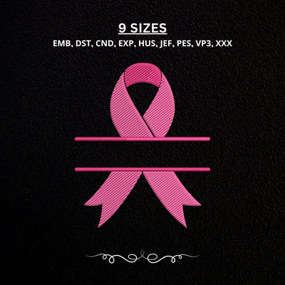 Breast Cancer Ribbon Split Monogram Embroidery Design – Pink Awareness Ribbon Machine Embroidery File, Personalized Name Frame Embroidery/Applique DESIGNS PatternFeed8 