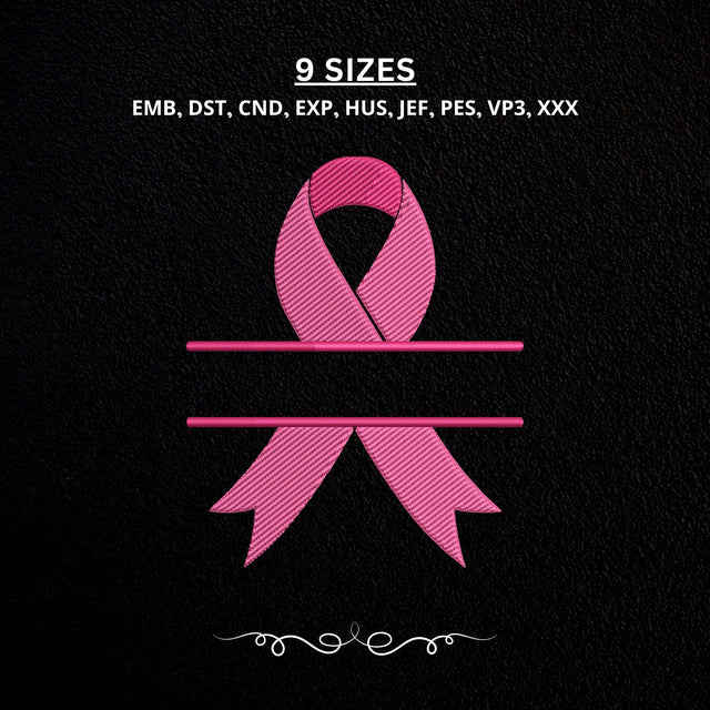 Breast Cancer Ribbon Split Monogram Embroidery Design – Pink Awareness Ribbon Machine Embroidery File, Personalized Name Frame Embroidery/Applique DESIGNS PatternFeed8 