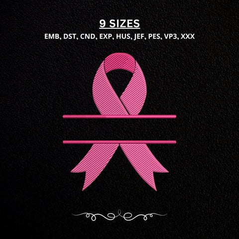Breast Cancer Ribbon Split Monogram Embroidery Design – Pink Awareness Ribbon Machine Embroidery File, Personalized Name Frame Embroidery/Applique DESIGNS PatternFeed8 