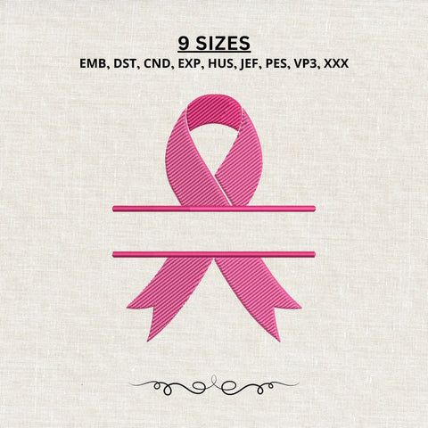 Breast Cancer Ribbon Split Monogram Embroidery Design – Pink Awareness Ribbon Machine Embroidery File, Personalized Name Frame Embroidery/Applique DESIGNS PatternFeed8 