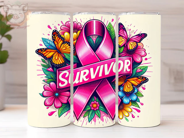 Breast Cancer Survivor 20oz Tumbler Png, Sublimation Design, Pink Ribbon Awareness Tumbler Png, Digital Download PNG Sublimation Lara' s Designs 