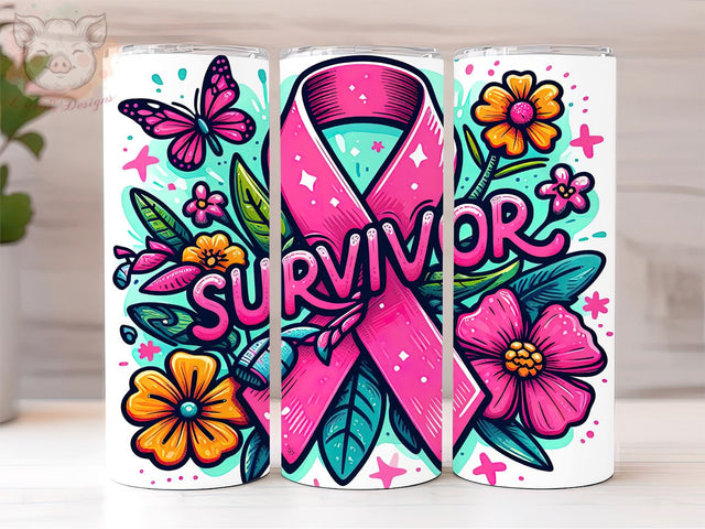 Breast Cancer Survivor 20oz Tumbler Png, Sublimation Design, Pink Ribbon Awareness Tumbler Png, Digital Download PNG Sublimation Lara' s Designs 
