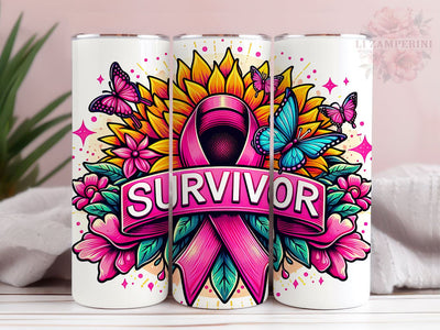 Breast Cancer Survivor 20oz Tumbler Wrap PNG, Straight & Tapered Tumbler Wrap, Pink Ribbon Awareness Tumbler Wrap, Instant Digital Download Sublimation Li Zamperini 