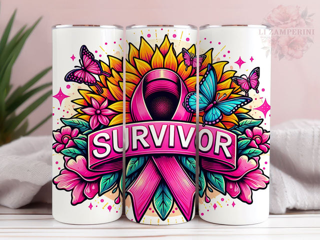 Breast Cancer Survivor 20oz Tumbler Wrap PNG, Straight & Tapered Tumbler Wrap, Pink Ribbon Awareness Tumbler Wrap, Instant Digital Download Sublimation Li Zamperini 