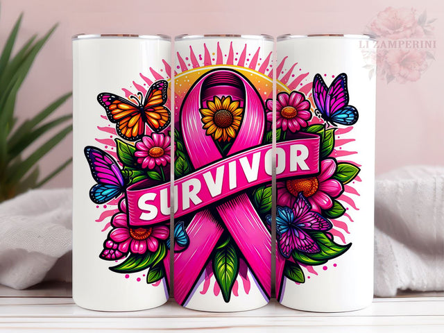 Breast Cancer Survivor 20oz Tumbler Wrap PNG, Straight & Tapered Tumbler Wrap, Pink Ribbon Awareness Tumbler Wrap, Instant Digital Download Sublimation Li Zamperini 